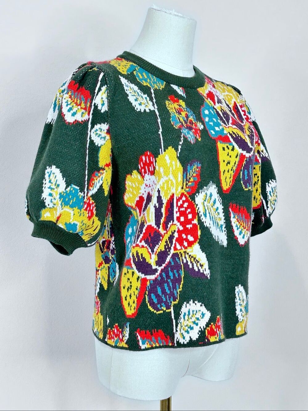 FARM Rio Anthropologie Margarita Floral Puff Sleeve Sweater M Cottage Artsy - Picture 15 of 16